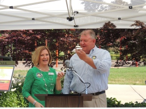Pictured above: Forest Park Forever President Lesley Hoffarth (Right), and Greg Hayes, director of Parks, Recreation and Forestry for St. Louis
